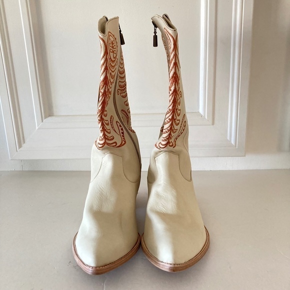 NWT Italian Cowboy Marco Delli Huyana Ivory Leather Embroidered Boots Sz 40 - Picture 6 of 11
